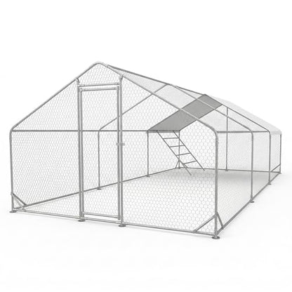 CHIKENCOOP 19.5x9.8x6.5 ft Metal Chicken Coop, Chicken Run with Cover | Three-room walk-in chicken run with waterproof UV-resistant cover, lockable steel door, and PVC-coated wire mesh. - size: 238.0"L x 118.0"W x 80.0"H