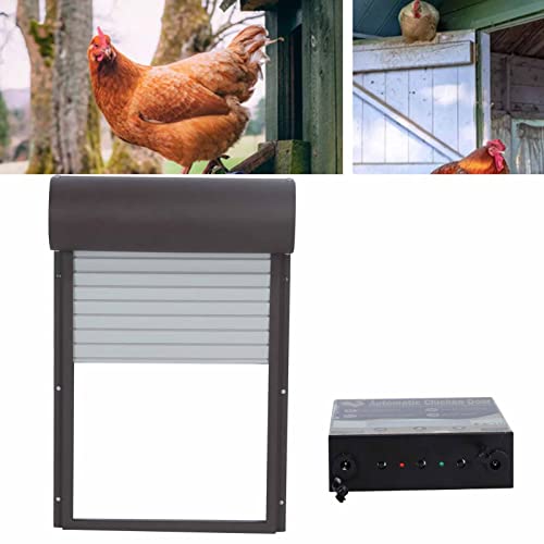 Farm Automatic Door, Timer Control Light Sensor Iron Sheet Metal Chicken Coop Door with Remote Controller for Chicken, Duck, Goose, Easy Installation, Brown