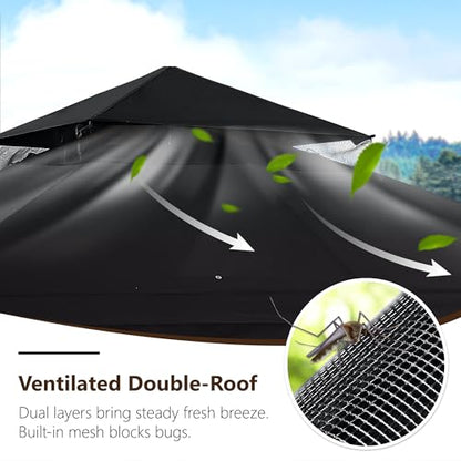 MASTERCANOPY Outdoor Patio Gazebo with Double Roofs, Stable Steel Frame and Mosquito Netting (9x9,Black) - color: Black, size: 9x9