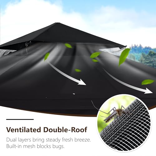 MASTERCANOPY Outdoor Patio Gazebo with Double Roofs, Stable Steel Frame and Mosquito Netting (11x11,Black) - color: Black, size: 11x11