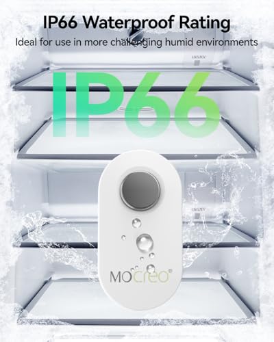 MOCREO WiFi Remote Refrigerator Thermometer, 1/3 Mile Long Range Freezer Alarm, IP66 Waterproof, App Email Alert, with Digital Monitor Hub, 1 Smart Wireless Temperature Sensor for Kitchen, Fridge, RV - style: 1 Long Range LCD Hub + 1 Waterproof Sensor