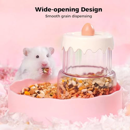 Mini&moe Hamster Food Bowl - Automatic Guinea Pig Feeder No Spill Storage Small Pet Food Dispenser for Gerbil, Rat, Chinchilla, Ferret, Hedgehog - color: light yellow