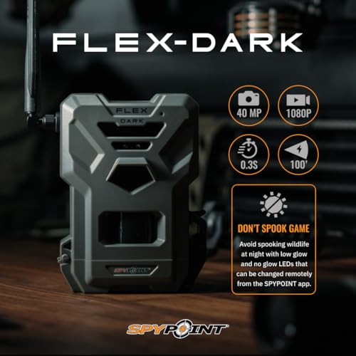 SPYPOINT Flex-Dark Cellular Trail Camera, 40MP Photos, 1080p Video + Sound, No-Glow Game Camera, Hunting Night Vision, Motion Activated,100ft Detection, No WiFi Needed Trail Cam - color: Camera only, size: Pack of 1