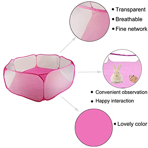 Hamster Playpen with Mat, Large - Foldable Exercise Playpen, Breathable and Transparent Pet Cage Fence Indoor/Outdoor for Guinea Pigs Small Animal Gerbils Chinchillas Hedgehogs Rats - color: Pink