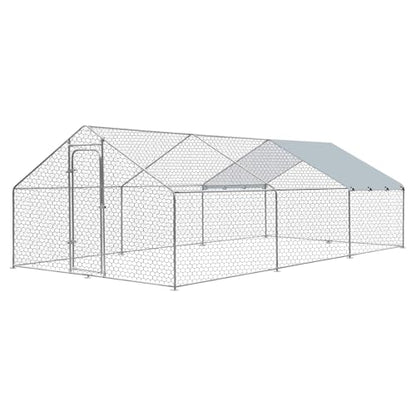 Large Metal Chicken Coop, Walk in Chicken Run for Yard with Waterproof Cover & Secure Lock, Poultry Cage for Aviary and Hen House, Duck Coop and Rabbit Pen 19.6 x 9.8 x 6.5 ft - size: 236.2"L x 117.6"W x 78.0"H
