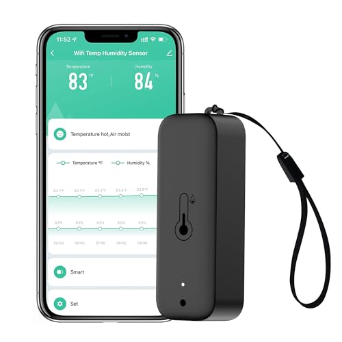 WiFi Thermometer Hygrometer: Intelligent Temperature Humidity Sensor with App Remote Control & Data Storage Export, Indoor Temperature Humidity Monitor Compatible with Alexa (1Pack-Black) - color: Black-1PCS