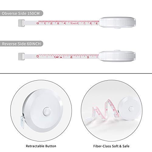 DiCUNO 60-Inch 1.5 Meter Soft and Retractable Tape, Body Tailor Sewing Craft Cloth Dieting Measuring Tape, White, 3 Pack - color: White*3pcs
