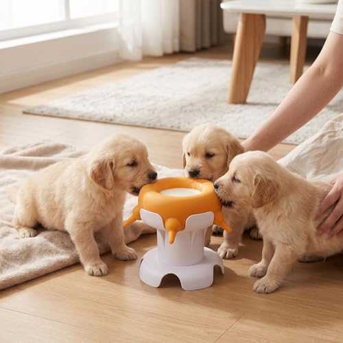 Pssopp Feeding Supplies Silicone Puppy Nursing Station Puppy Feeder Milk Bowl with 4 Nipples for Newborn Rabbits Kittens Other Animals Pet Milk Feeder Station, Pet (Yellow) - color: Yellow