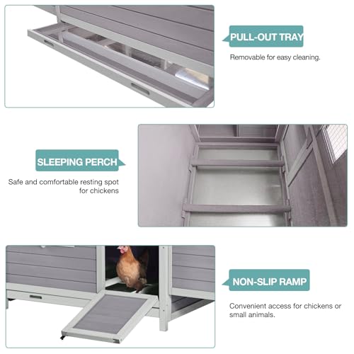 Outdoor Chicken Coop with 2 Large Nesting Boxes, Wooden Hen House Poultry Cage with Waterproof Roof, Leakproof Pull Out Tray,Rabbit Hutch Duck Cage - color: Grey, size: 67.3"L x 36.8"W x 40.6"H