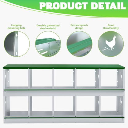 TOCRETOARE Chicken Nesting Boxes, 10 Hole Nesting Box for Laying Eggs, Heavy Duty Metal Nest Boxes for Chicken and Poultry to Collect Eggs, Chicken Laying Boxes Hens Chicken Coop Box - size: 10 Hole