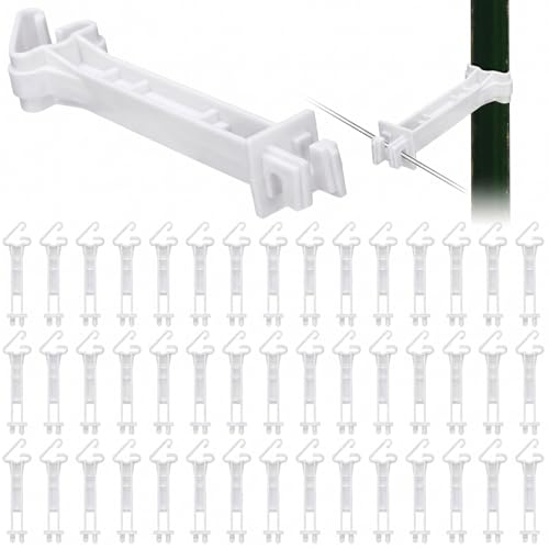 Pangda 100 Pcs 5 inch Snap Type Insulator Electric Fence T Post Insulators Extended Snug Fitting T Post Electric Fence Wire Clips for Agricultural and Ranchers (White) - color: White