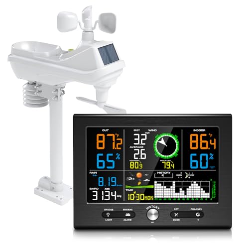 Urageuxy Wireless Weather Station Indoor Outdoor, Home Weather Stations with Rain Gauge, Wind Speed/Direction, Temperature, Humidity, Moon Phase, Weather Forecast, Barometer Pressure - color: Black