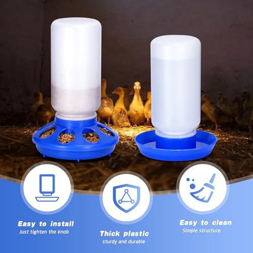 Chick Feeder and Waterer Kit, 2-in-1 Chick Starter Set, 0.3Gal Chicken Feeder and Waterer Set, Baby Chick Starter Kit for Poultry (Blue, 1L) - color: Blue
