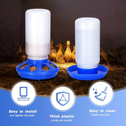 Chick Feeder and Waterer Kit, 2-in-1 Chick Starter Set, 0.3Gal Chicken Feeder and Waterer Set, Baby Chick Starter Kit for Poultry (Blue, 1L) - color: Blue