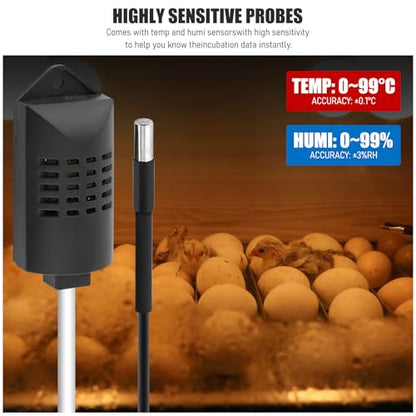 Multifunctional Automatic Incubator Thermostat Temperature Humidity Controller for Eggs Black