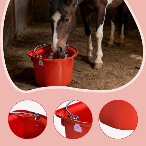 Qianly Horse Feed Bucket Feed Trough Farm Mountable for Easy Hanging Versatile Ergonomic Livestock Feeding Container Heavy Duty, Red - color: Red