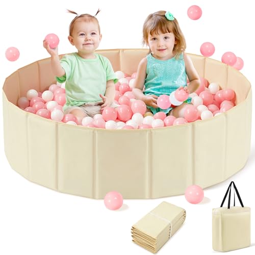 Hikiddy Large Ball Pit for Toddlers - 44 in Baby Ball Pit with Pop-Up Playmat, Foldable Kids Ball Pool, Dog Play Pit, Indoor and Outdoor Use, Hold Over 1000 Balls, Balls Not Include (Beige) - color: Beige