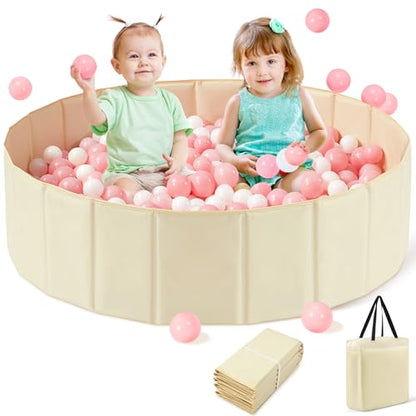 Hikiddy Large Ball Pit for Toddlers - 44 in Baby Ball Pit with Pop-Up Playmat, Foldable Kids Ball Pool, Dog Play Pit, Indoor and Outdoor Use, Hold Over 1000 Balls, Balls Not Include (Beige) - color: Beige