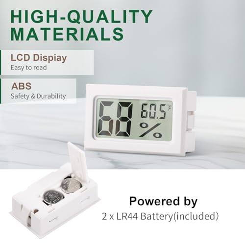 Atogou Mini Hygrometer Indoor Humidity Meter, Digital Humidity Gauge Indoor Thermometer (℉) for Home, Office, Reptile, Car, Greenhouse, Lab, Terrarium, Cellar, Humidors A02 White