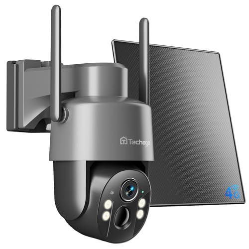 Techage 4G LTE Cellular Solar Security Camera Wireless Outdoor, 2.5K NO WiFi Security Camera with Color Night Vision, 360° PTZ Live View, PIR Motion Detection, Built-in SIM Card, 2 Way Talk - color: Grey-CQ1SG