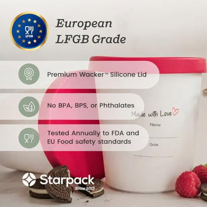 StarPack Freeze The Day Homemade Ice Cream Containers (2-Pack, 1 Quart) - Airtight Silicone Lids, BPA-Free Reusable Freezer Tubs with Dry Erase Pen and Labels - Stackable, Red and White - color: Red / White, size: 2-Pack 1Qt