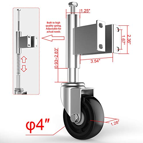 Spring Loaded Gate Casters 4” Heavy Duty Gate Caster Wheels with Hardware 330 Lbs Load Capacity - style: 4 Inch
