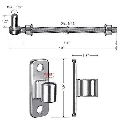 Insaga 10'' J Bolt Gate Hinge and Wall Mount Hinge 2Pack, Heavy Duty 304 Stainless Steel Gate Hinges, One Piece with Non-Welded for Farm, Fence, Garden, Metal Gates, Load Capacity up to 500LB - size: 10''-2Pack