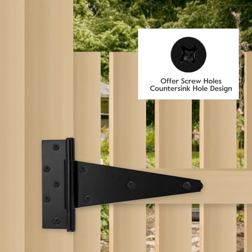 HOME MASTER HARDWARE 10 Inch T-Strap Heavy Duty Black Hinges for Outdoor Barns and Wooden Fences, 2Pack with Screws - size: 10 in-2 Pack