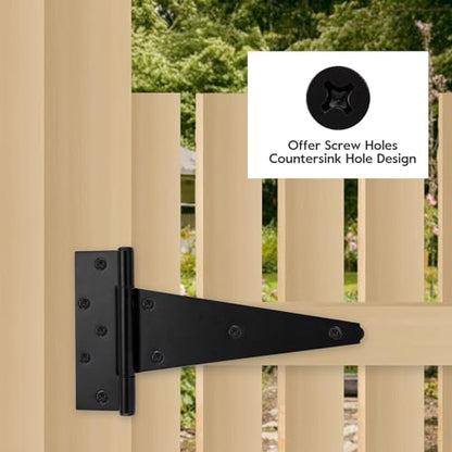 HOME MASTER HARDWARE 10 Inch T-Strap Heavy Duty Black Hinges for Outdoor Barns and Wooden Fences, 2Pack with Screws - size: 10 in-2 Pack