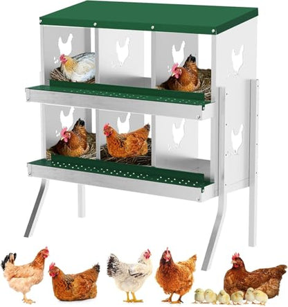 TrailBlaze 6 Compartment Chicken Nesting Box with Metal Legs, Chicken Egg Laying Boxes with Rollout Egg Collection, Large Vented Holes Chicken Coop for Chickens, Hens (Green) - color: Green, size: 6 Holes with Legs
