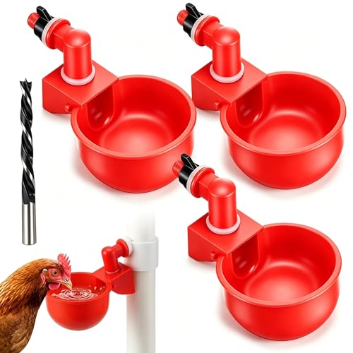 3Pcs Automatic Poultry Watering Cups, Adjustable No-Leak Chicken Waterer, PVC Auto Drinking Bowl for Chick Duck Goose Bird