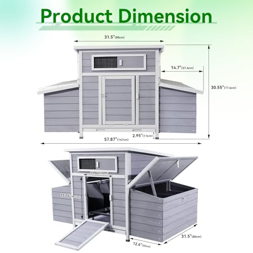 Chicken Coop, Large Chicken Coop for 4-6 Chickens with 6 Nesting Boxes, Wooden Outdoor Hen House with Pull-Out Tray for Backyard, Easy-Clean,Weatherproof Poultry Chicken Cage - color: GREY＆PURPLE