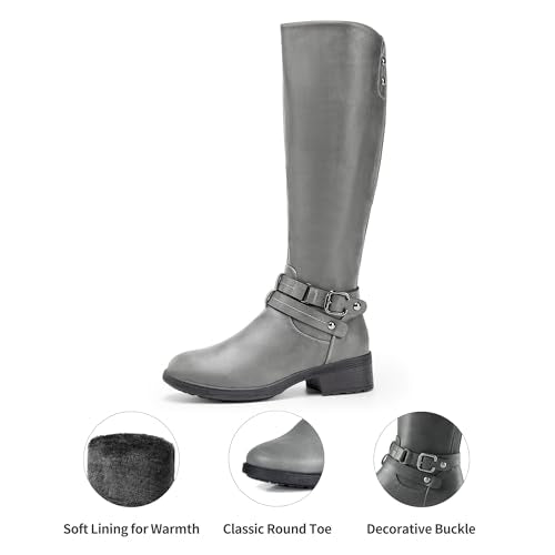 DREAM PAIRS Women's Knee High Boots, Buckle Riding Boots - color: Grey, size: 10