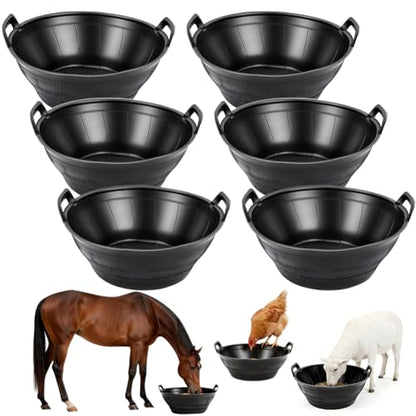 Eforcase 4Pcs Large Rubber Feeder Pan, 3.1 Gallon Horse Feed Bucket Water Bowl, Heavy Duty Horses Feed Bucket Dog Bowl Horse Feeder Pan for Cats Dogs Goats Chicken Farm Animal Goat Feeding Supplies