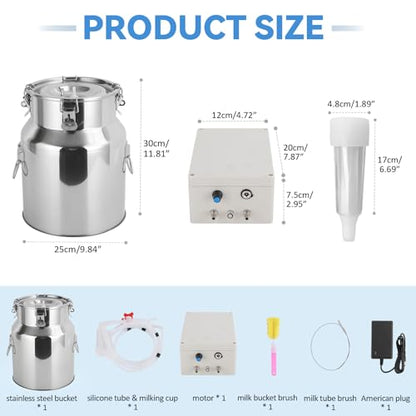 5L/14L Automatic Pulsation Vacuum Goat Milker, Portable Electric Sheep Milking Machine with Food Grade Silicone Tube & Stainless Steel Milk Bucket (L) - size: L
