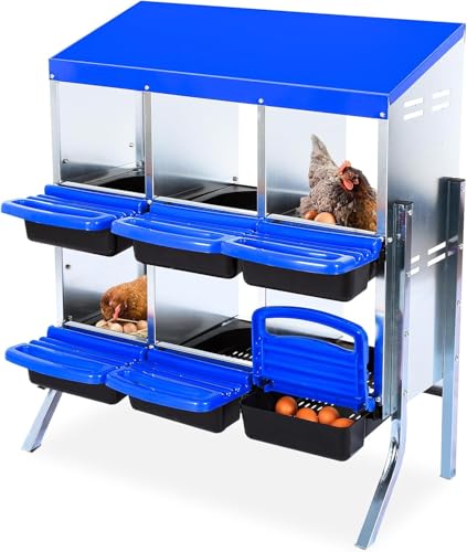 6 Hole Chicken Nesting Box, Nesting Boxes for Chickens Roll-Away Egg Collection System with Ventilation Holes Rustproof Plastic Tray & Keyhole Mounting, Chicken Laying Box for Hen & Duck with Leg - color: Blue, size: 6 holes with legs
