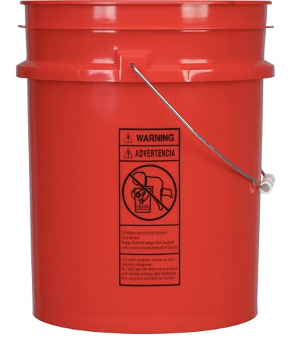 House Naturals 5 Gallon Food Grade BPA Free Made in USA Red Bucket Pail with Air Tight Black Screw On Lid - (Pack of 2)