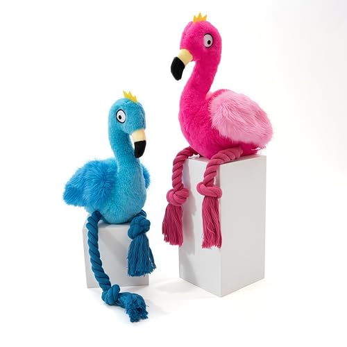 Plush Flamingo Dog Toy, Blue, Squeaky Stuffed Animal with Rope Legs, Interactive Chew Toy for Small, Medium Dogs - color: Blue Flamingo