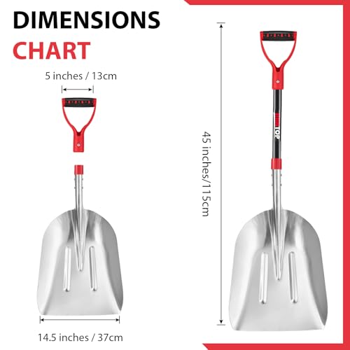 Snow Shovel Aluminum Scoop Shovels Driveway Snow Removal Tools 45 in | Light Weight Aluminum Shovel Head,Sturdy Fiberglass Handle,Comfortable D Grip,Heavy Duty Transfer Tool for Grain, Snow - style: Contemporary