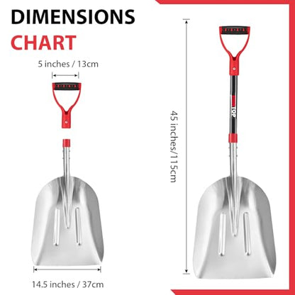Snow Shovel Aluminum Scoop Shovels Driveway Snow Removal Tools 45 in | Light Weight Aluminum Shovel Head,Sturdy Fiberglass Handle,Comfortable D Grip,Heavy Duty Transfer Tool for Grain, Snow - style: Contemporary
