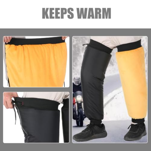 KALLORY 1 Pair Waterproof Thick and Insulated Leg Gaiters for Hiking and Long Riding, Black Pu and Lint Material Calf Covers for Outdoor Protection and Warmth