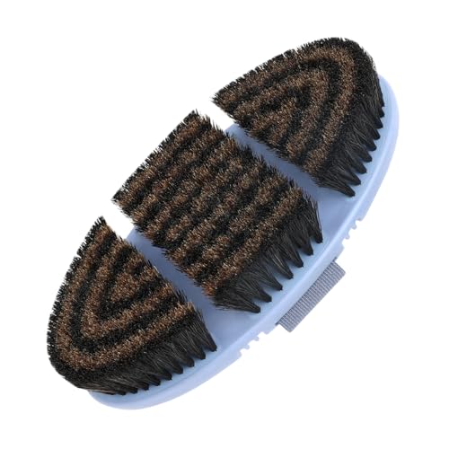 Horsehair Horse Brush for Grooming Flexible Horse Finishing Brush | Horsehair Bristles,Flexible TPR Brush Back,Head&Face&Body Horse Grooming Brush,Gentle Remove Loose Hair Dust Dirt