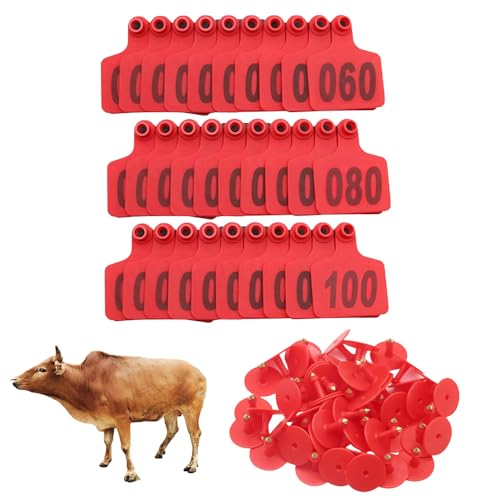 Cattle Ear Tags Livestock Ear Label Cows Animal Identification Ear Tags with Numbers 001-100/101-200/201-300/301-400/401-500 for Cattle Goat Pigs Cow 001-100 Red - color: Red, size: 001-100