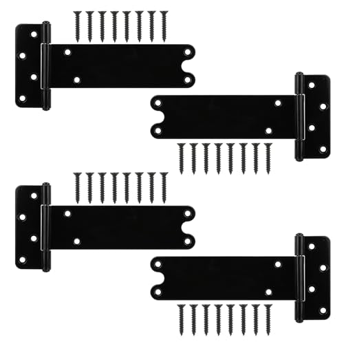 8 in T-Strap Shed Door Hinges 300 Lbs Capacity, 4 Pack Heavy Duty Gate Hinge, Black Tee-Gate Hinges, Gate Strap Hinges, Black Wrought Hardware for Wooden Fences, Barn Door (Patent Pending) - color: Black, size: 8 in -4 pcs