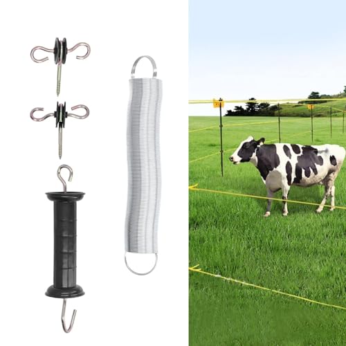 Cyrank Electric Fence Gate Kit for Agricultural Fencing, PP Iron 5 Meters Animal Spring Door Accessory with Handle Insulated Nail for Livestock