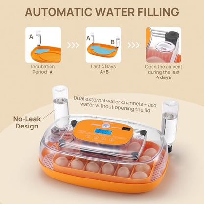 TURBRO Incubator for Hatching Eggs, Automatic Turning, Temperature & Humidity Control, Built-in Candler, 360° Viewing, 24 Egg Incubators for Chicken, Duck, Quail, Turkey, Goose, Parrot, Bird