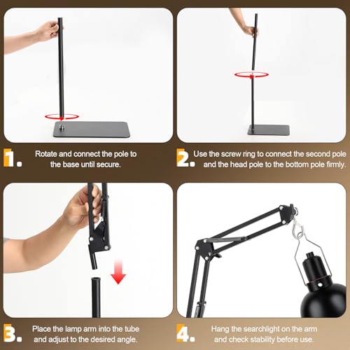 Reptile Lamp Stand, 15-46 Inch Heat Lamp Stand with Sturdy Base, Adjustable Reptile Heat Lamp Stand Holder for Bearded Dragon Turtles Snake and Chicks