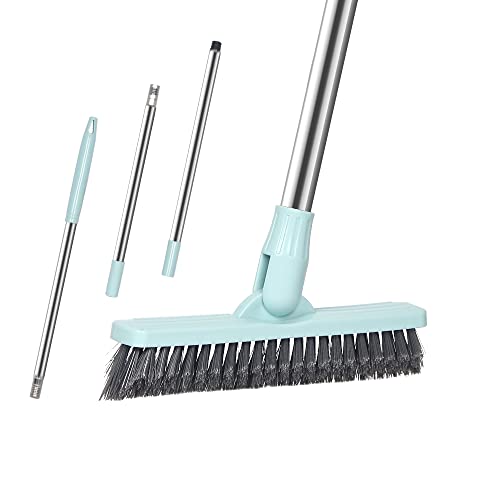 Affogato Floor Scrub Brush Bathroom Long Handle Bathtub Push Broom Shower Tile Grout Scrubber Rotatable Indoor Kitchen Crevice Cleaning Brush for Hard to Reach Areas - Light Blue 46.8inches Lengthen - color: Light Blue, size: 50 Inches