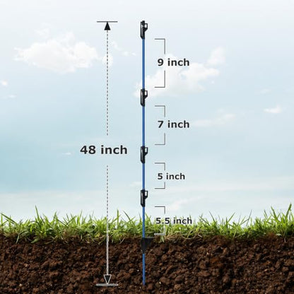 50 Pack Fixed Insulator Fiberglass Posts, 48 Inch Step-in Electric Fence Posts, Easy Step-in Posts for Livestock Fencing, Garden Fencing and Boundary Marking,Blue - color: Blue