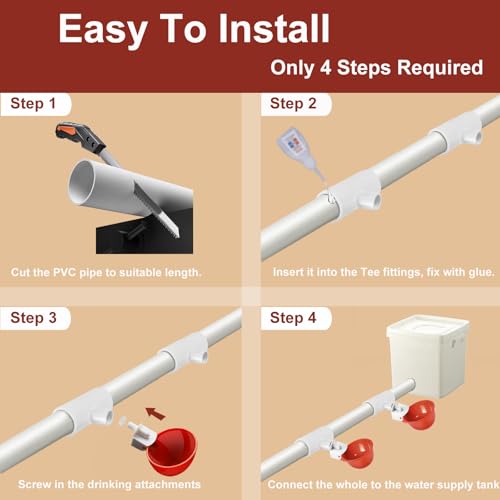 10 Pack Chicken Waterer ABS Tee Fittings. Suitable for Chicken Water Cups, Nipples and Other Poultry Waterers, White and Thickened